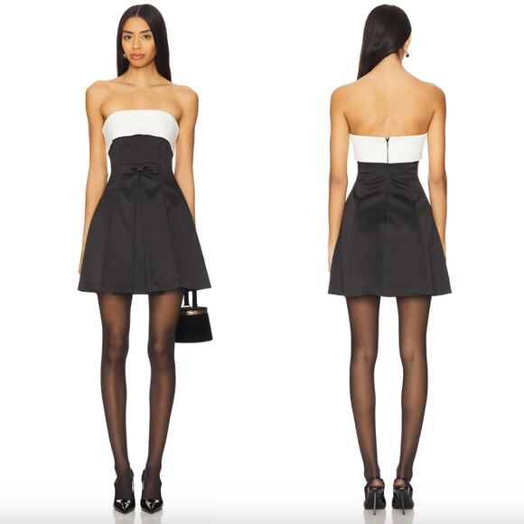 Lovers and Friends | NWT Ione Mini Dress in Black & Ivory Satin Tuxedo Bow S - Picture 1 of 10